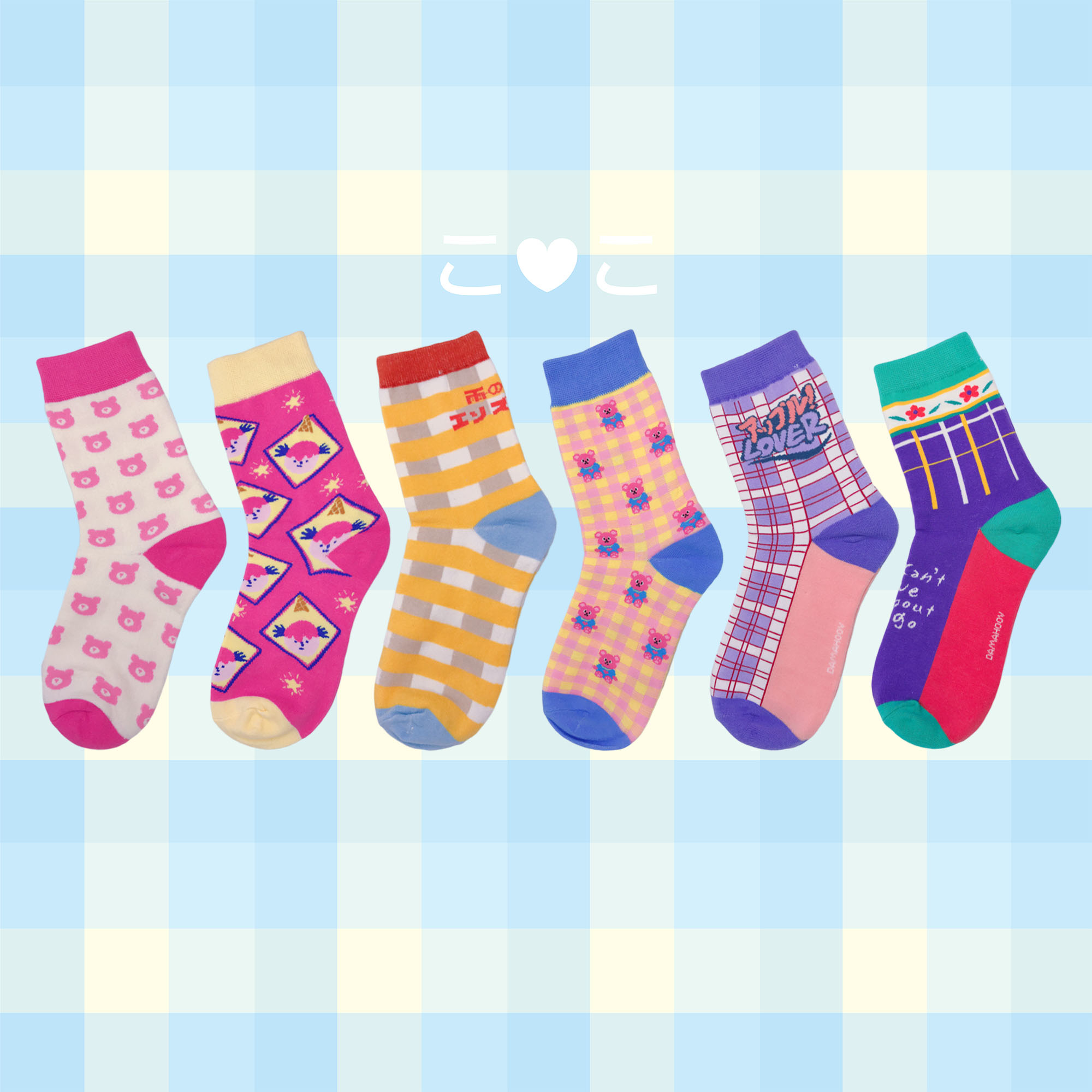 鮮艷色系可愛插畫造型襪子