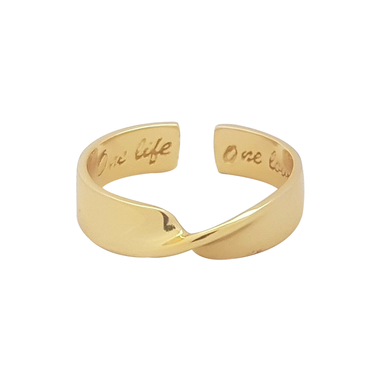 純銀戒指，女士戒指 扭轉戒面；One love 唯一的愛（0730金色）