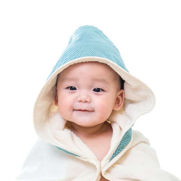 Nizio小蘑菇天然棉紗浴巾-藍綠點點