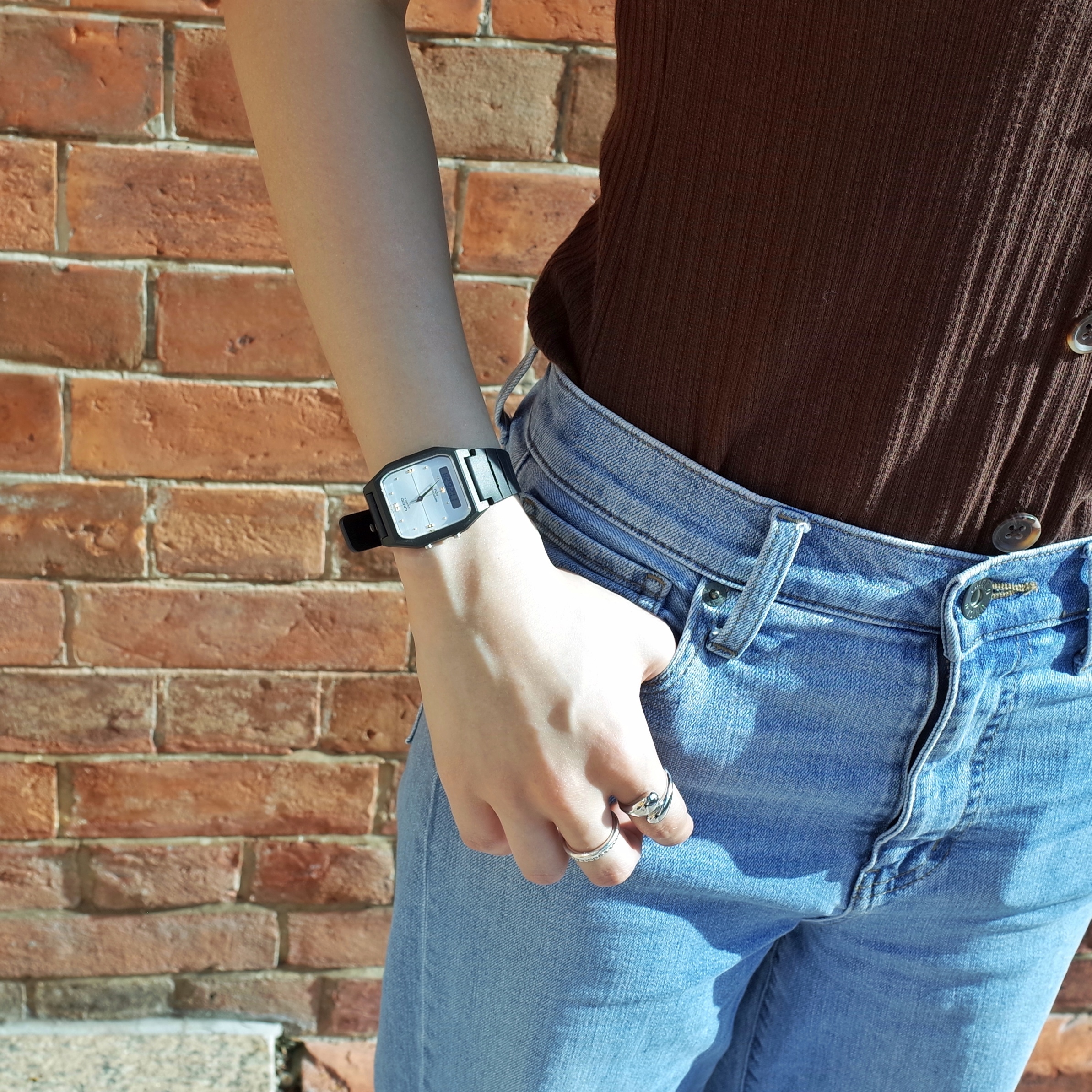 CASIO AW-48HE-7A 銀面 雙顯 方形 復古膠錶