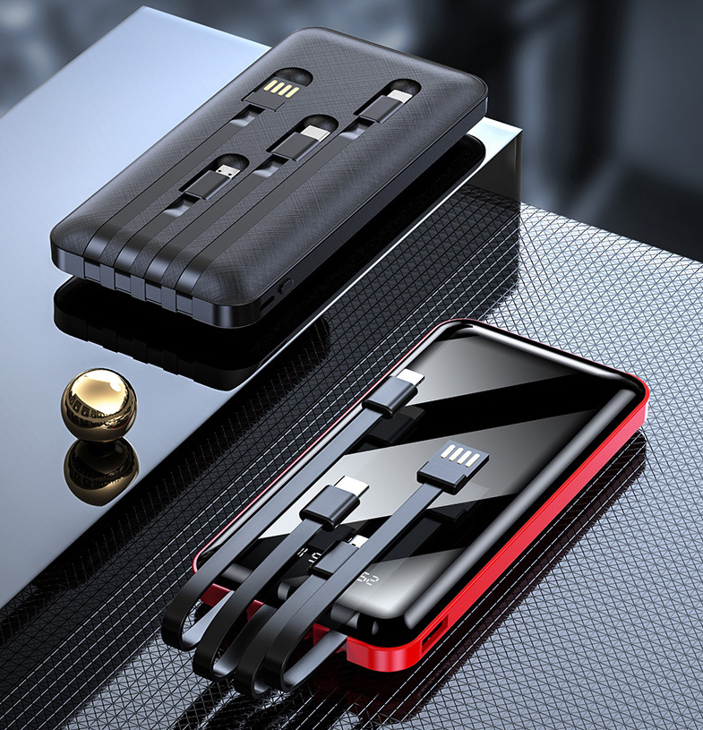 【20000mah大容量帶四線】 四合一大容量行動電源-智慧電量顯示，智能自動斷電，四線一體