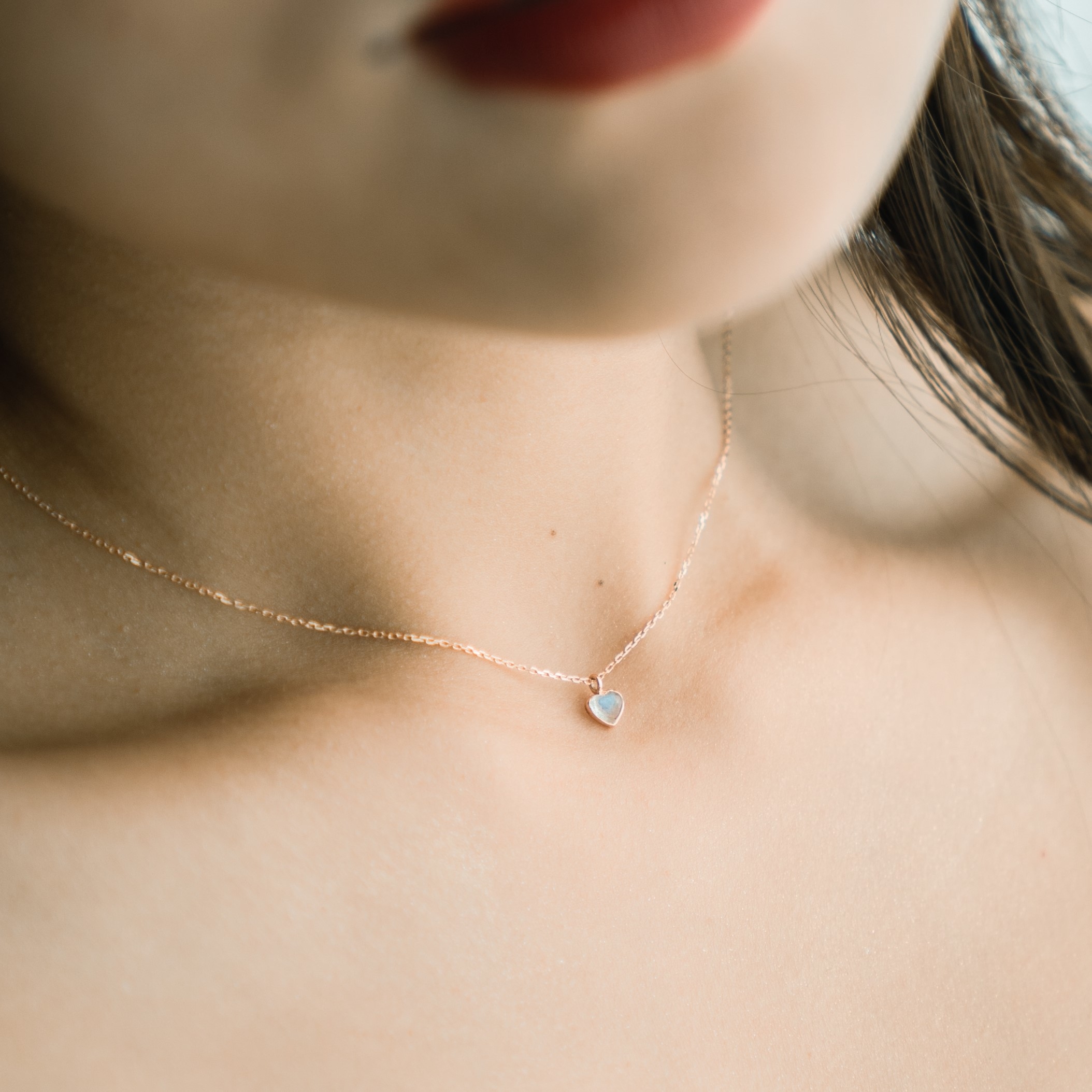 14K QQHEART月光石鎖骨鍊