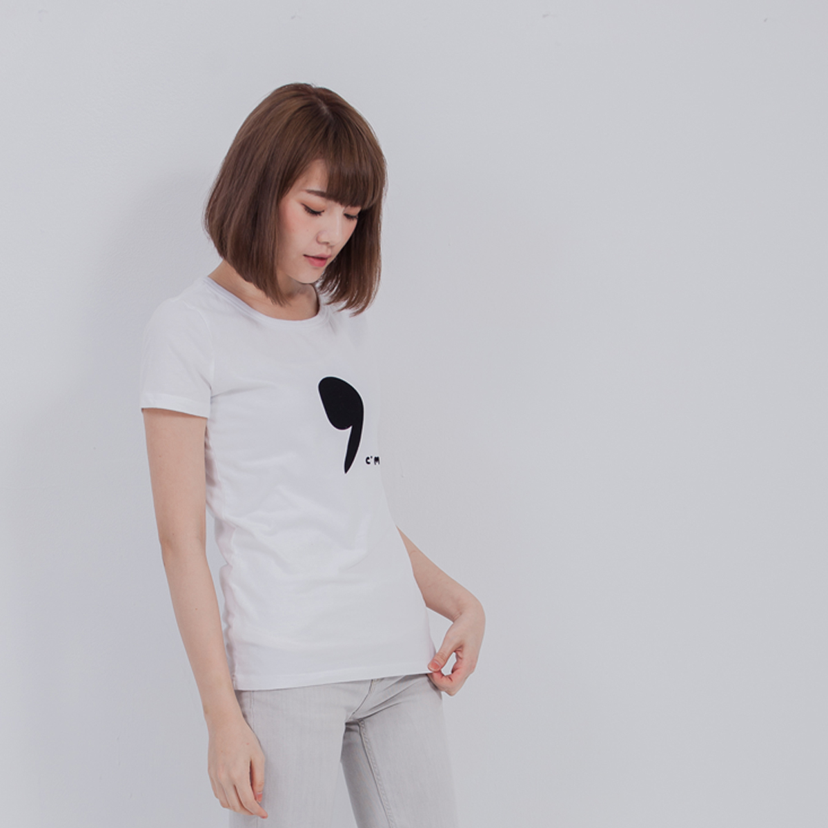 c mon 逗點 短袖 蜜桃棉 女T 白色