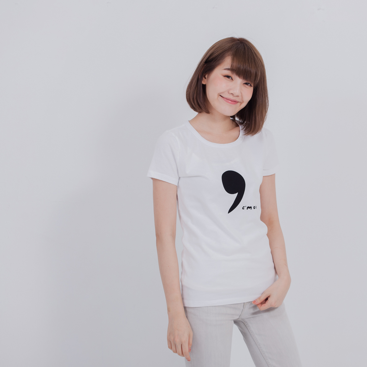 c mon 逗點 短袖 蜜桃棉 女T 白色