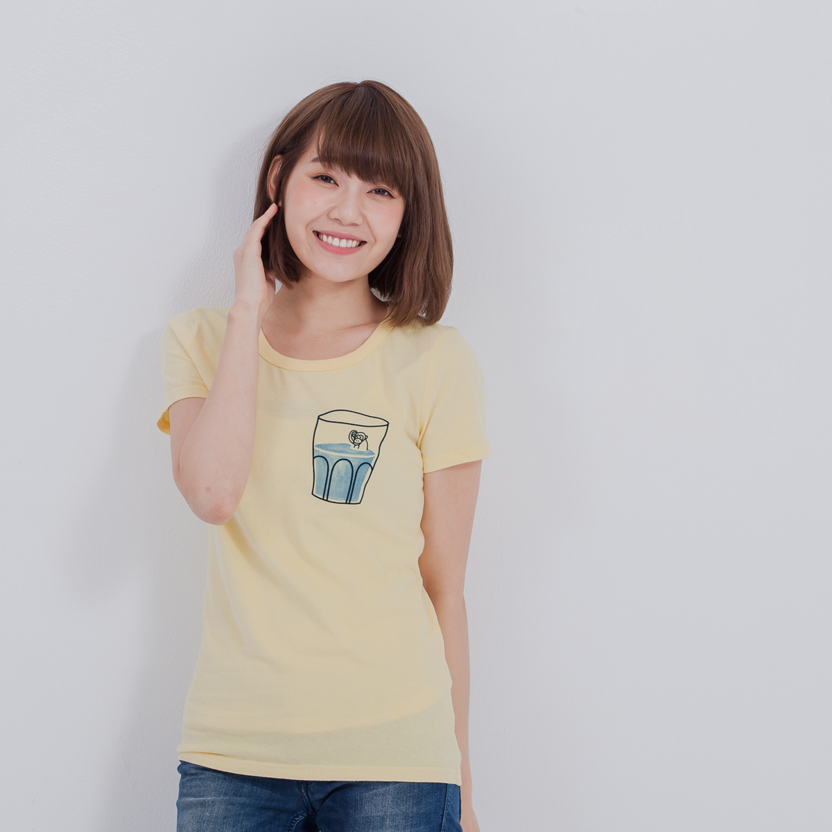 半杯水 短袖 蜜桃棉 女T 鵝黃