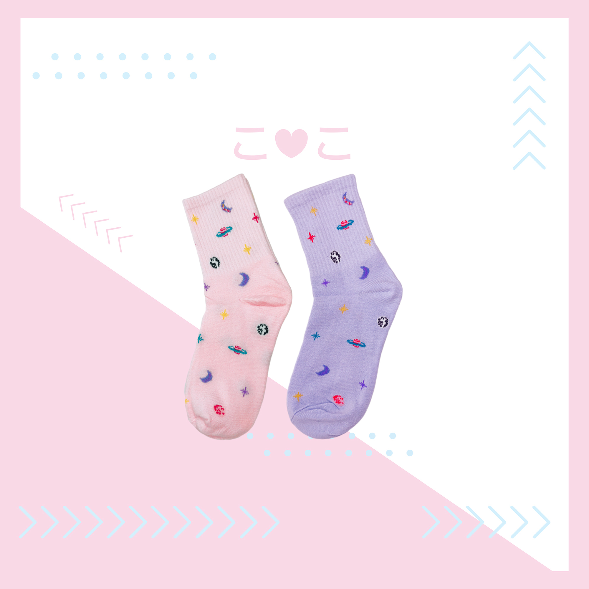 粉嫩色少女星球造型襪子