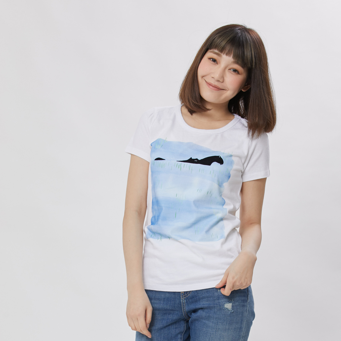 河馬短袖蜜桃棉女純棉T 純白