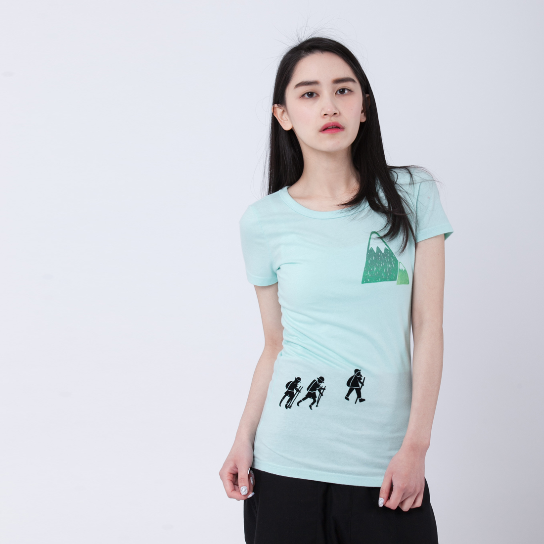 依山 短袖 蜜桃棉 女T 水綠