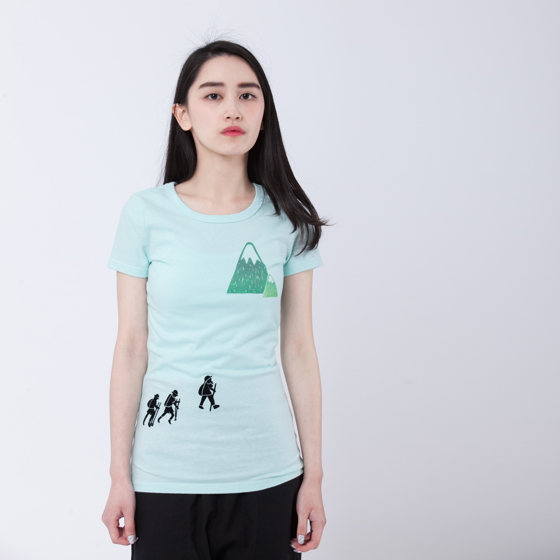 依山 短袖 蜜桃棉 女T 水綠