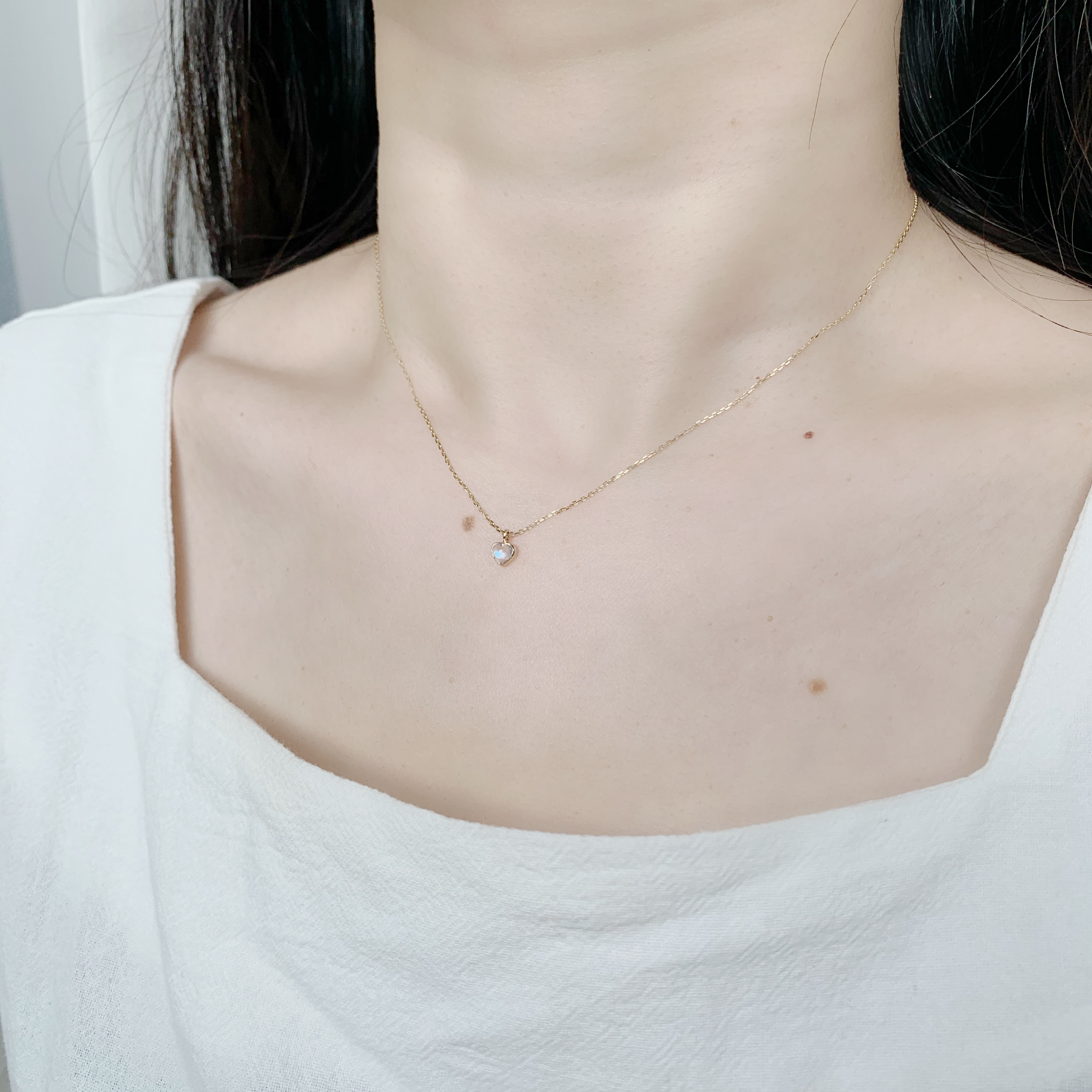 14K QQHEART月光石鎖骨鍊