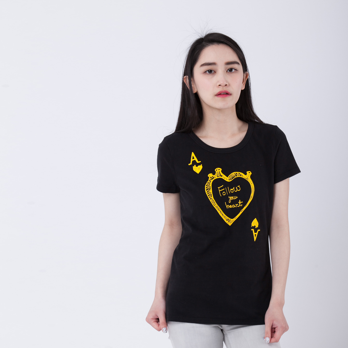 A heart 短袖 蜜桃棉 女T 黑色