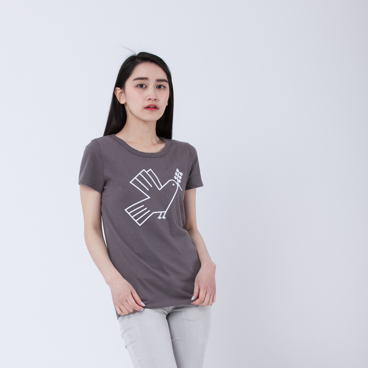 和平鴿 短袖 蜜桃棉 女T 深灰