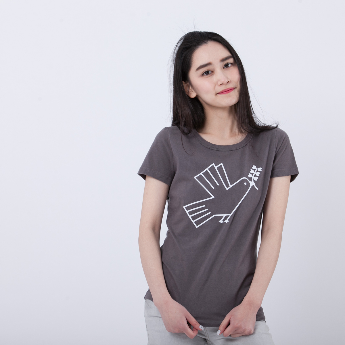 和平鴿 短袖 蜜桃棉 女T 深灰