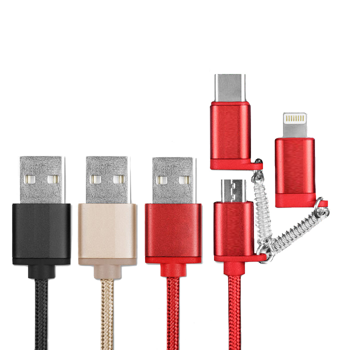 Apple Micro USB Type-C  三合一鋁合金尼龍編織 快充傳輸線 快充 電競充電線 USB 轉 蘋果 安卓 Apple Micro USB Type-C 快速充電手遊線 2A