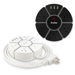 圓式 延長線 插座 360°全方位 15A電源延長線(3孔1切5座+3USB埠)-1.8M