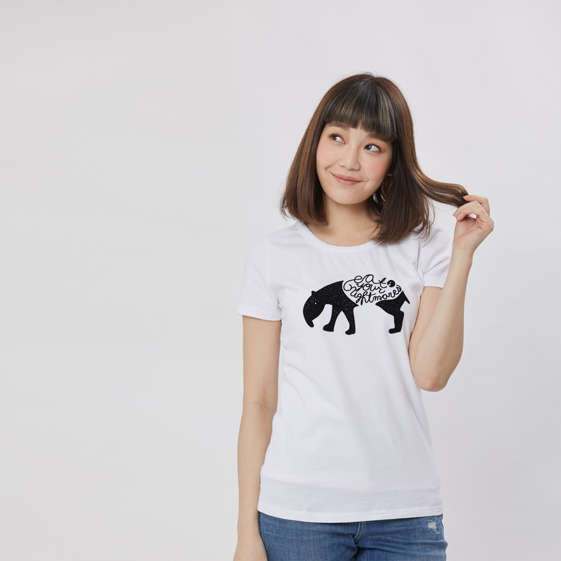 食夢獸 短袖 蜜桃棉 女T 純白