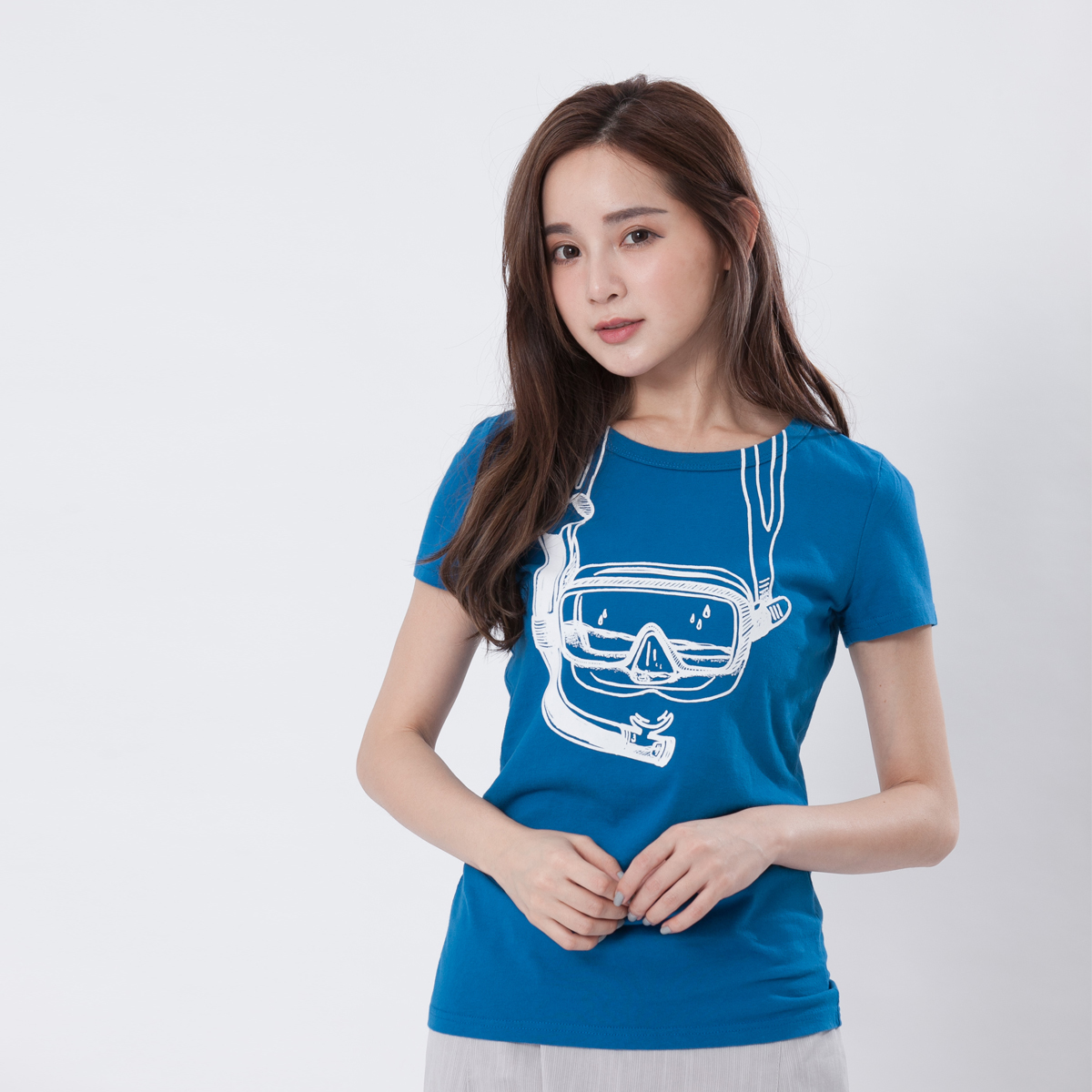 潛水鏡 短袖 蜜桃棉 女T 海藍