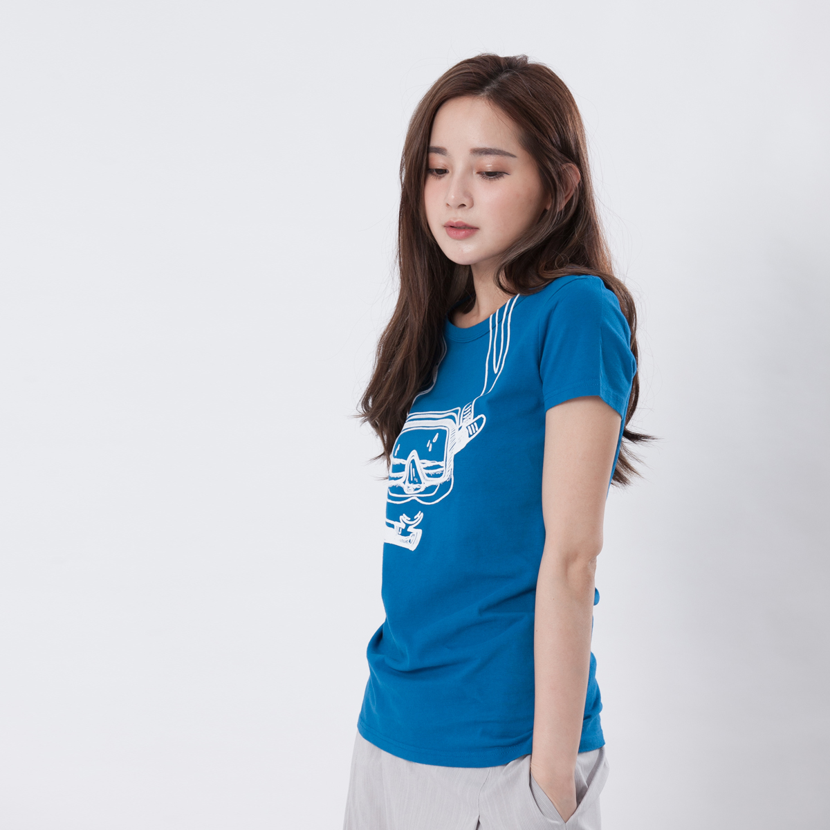 潛水鏡 短袖 蜜桃棉 女T 海藍