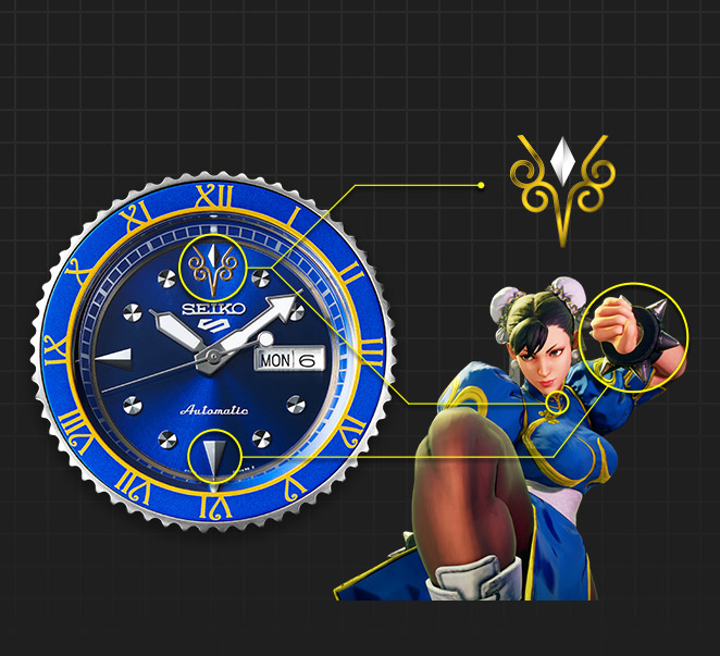萬年鐘錶 - SEIKO  5 Sports  快打旋風5聯名限量機械錶 CHUN-LI 春麗  SRPF17K1 / 4R36-08W0B  錶徑42.5MM
