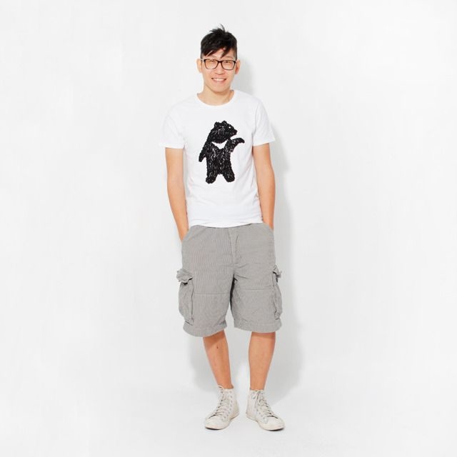 台灣黑熊 短袖 蜜桃棉 男T 白色