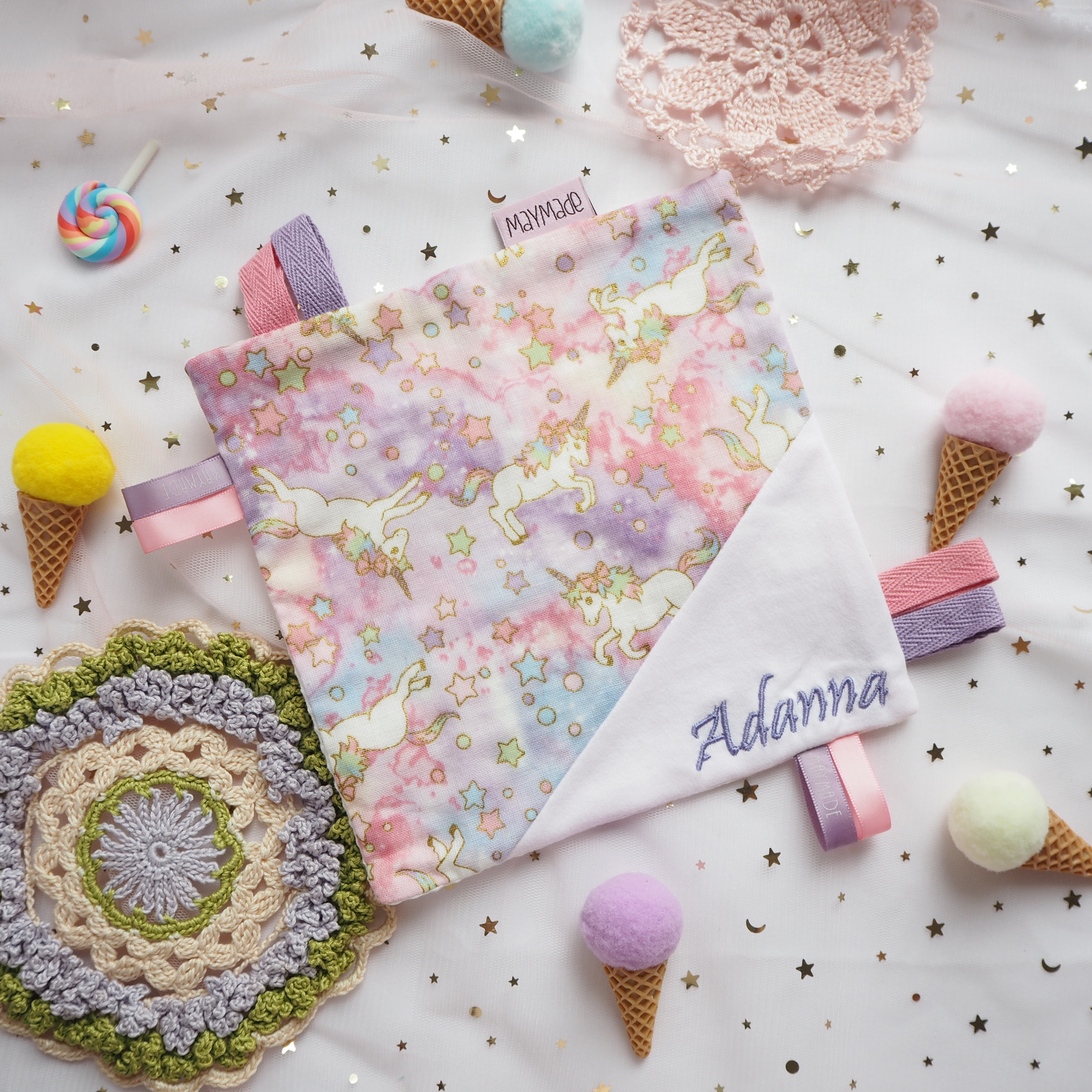 紫色獨角獸圖案 安撫巾