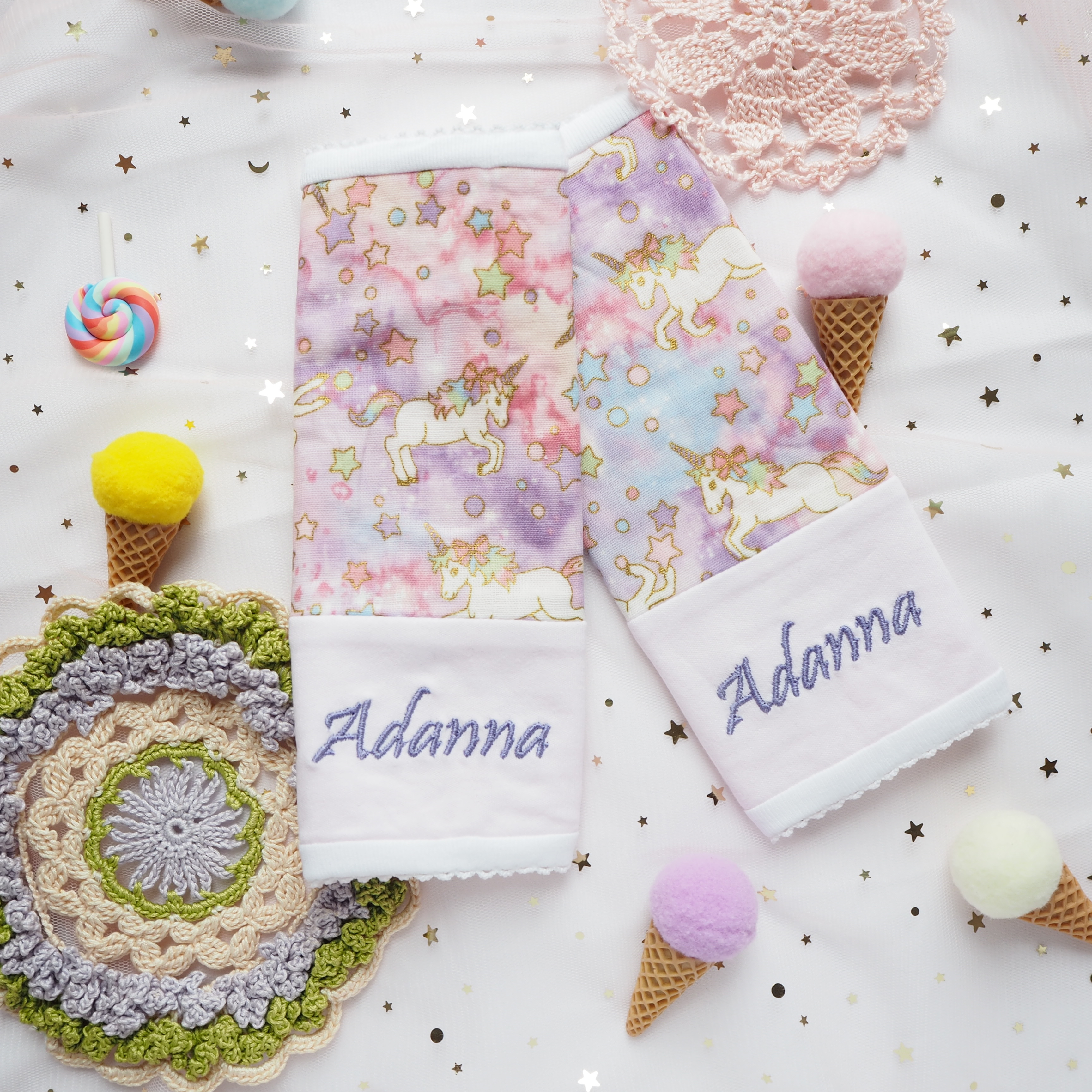 紫色獨角獸圖案 日本六重紗雙面背帶口水巾 咬咬巾