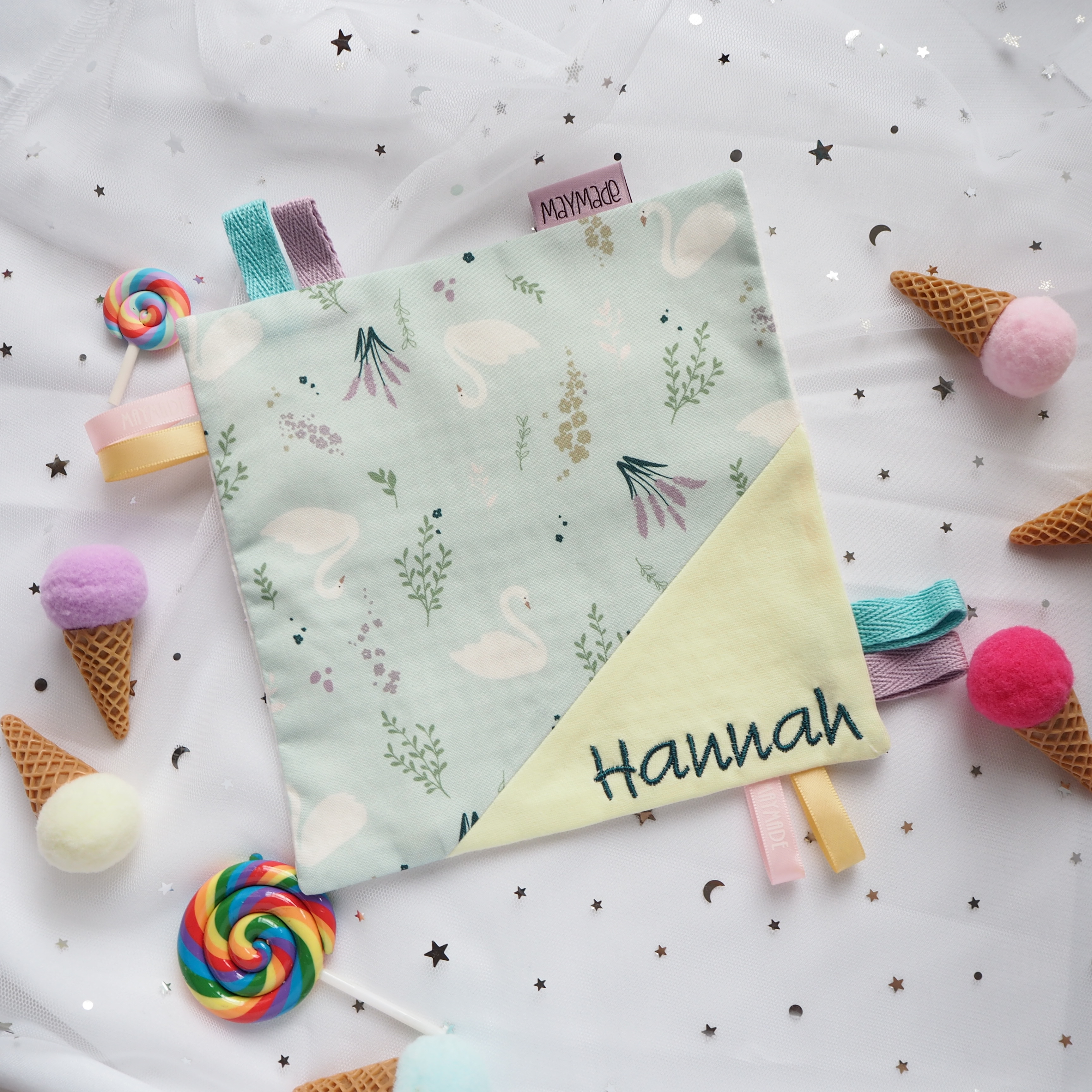 綠色天鵝圖案 安撫巾