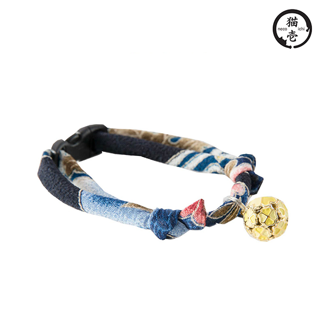 貓壹 手工和風安全項圈 縐綢四葉草藍