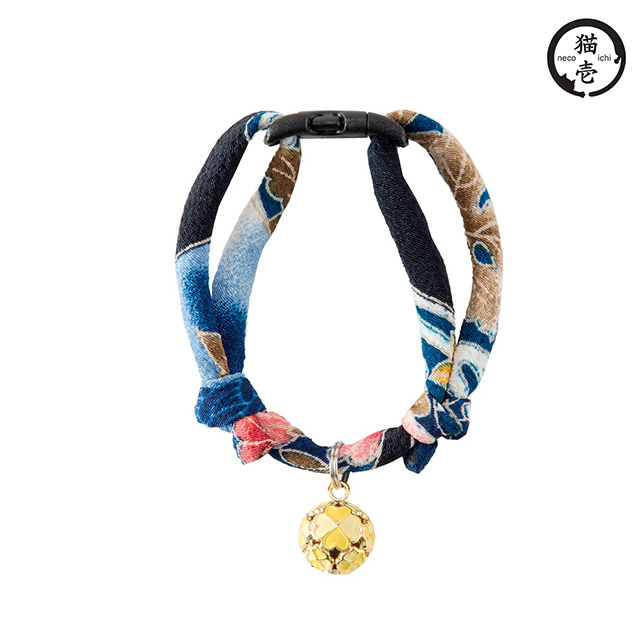 貓壹 手工和風安全項圈 縐綢四葉草藍