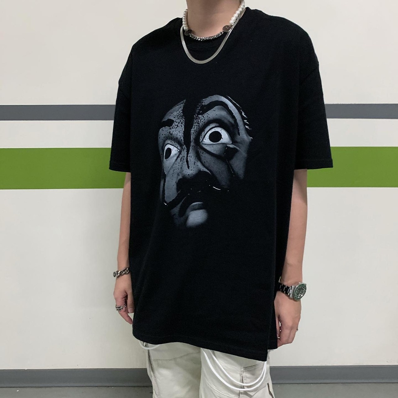 現貨 韓國品牌 LESAINT Money Heist Tee 新款 紙房子 達利 面具 黑灰 斑駁 短袖 T