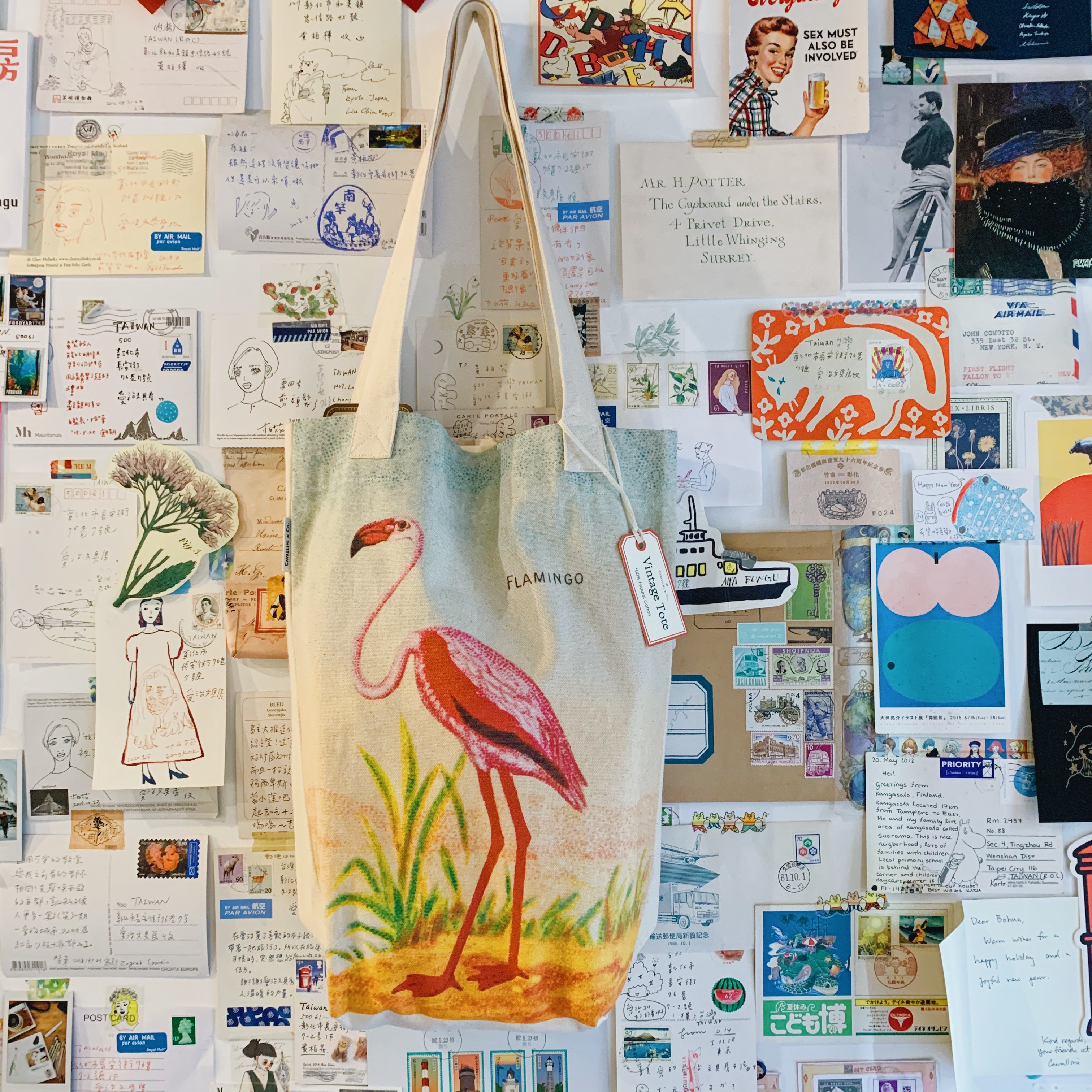 cavallini 紅鶴 托特包 帆布提袋