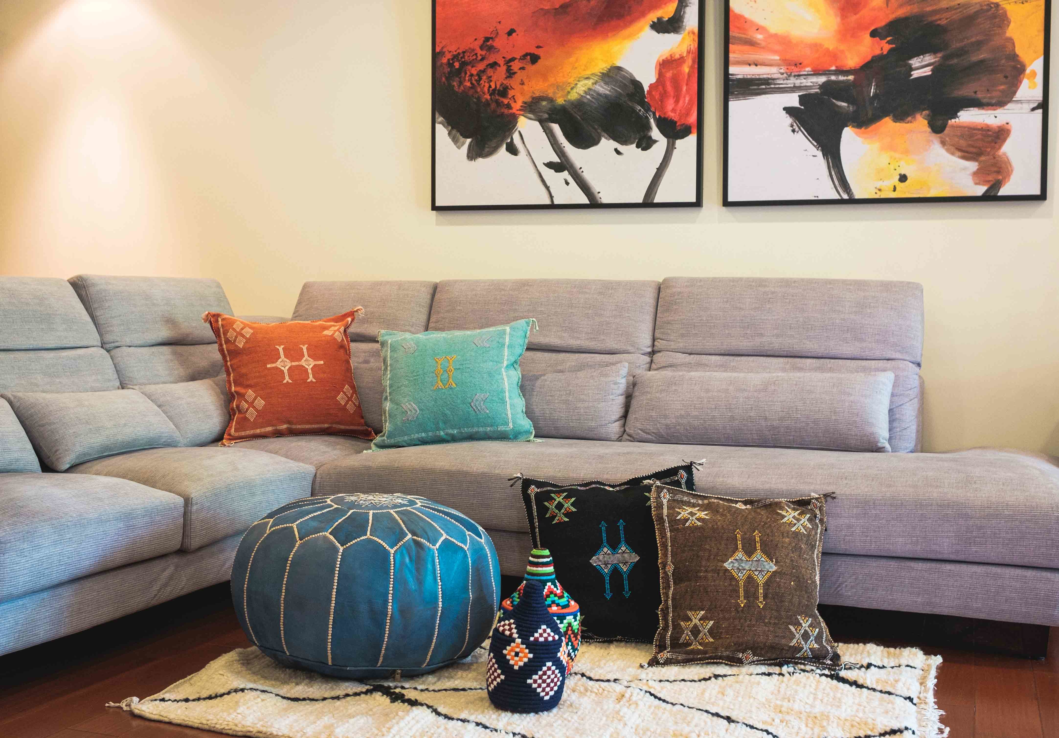 仙人掌手織抱枕套｜煙白｜摩洛哥