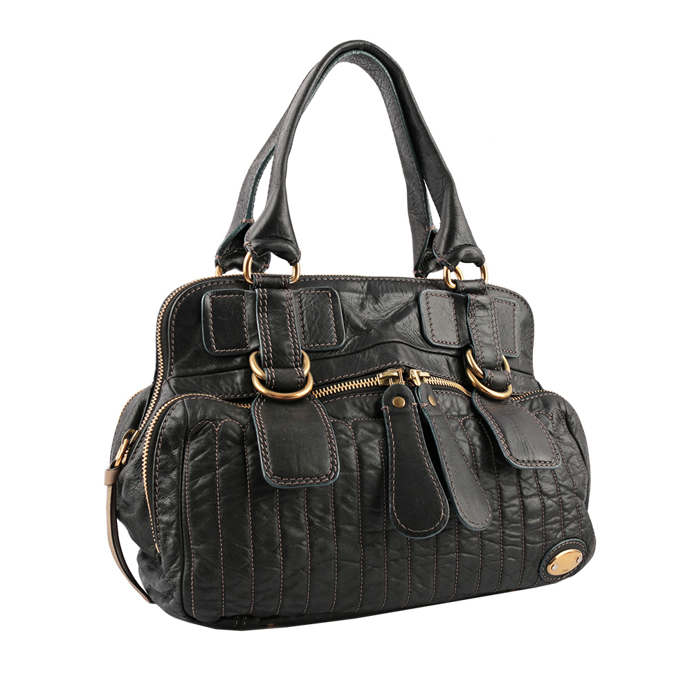 【Chloé】雙拉鏈黑牛皮手提