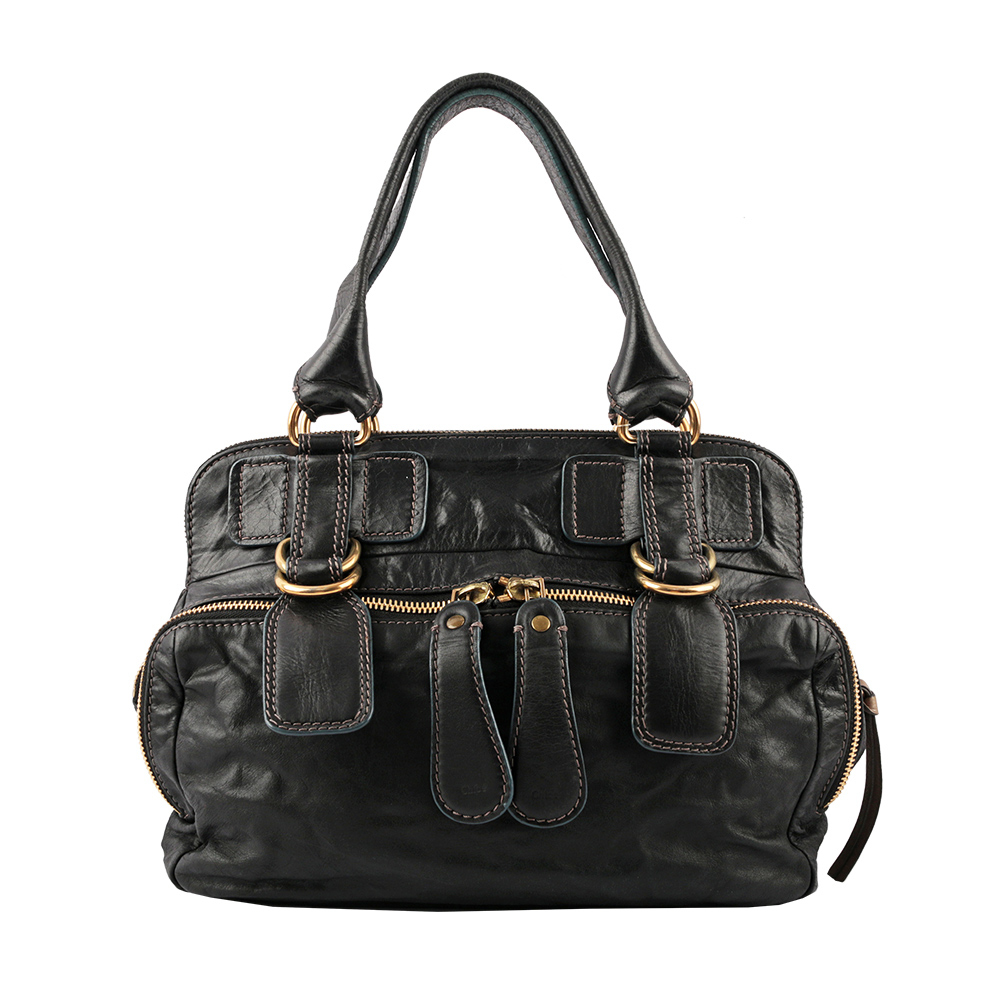 【Chloé】雙拉鏈黑牛皮手提