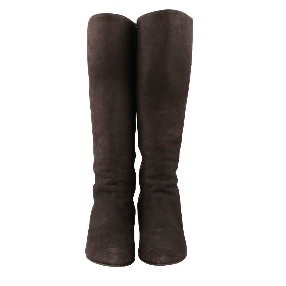 【LOEWE】黑色麂皮尖頭低跟長筒靴 37號