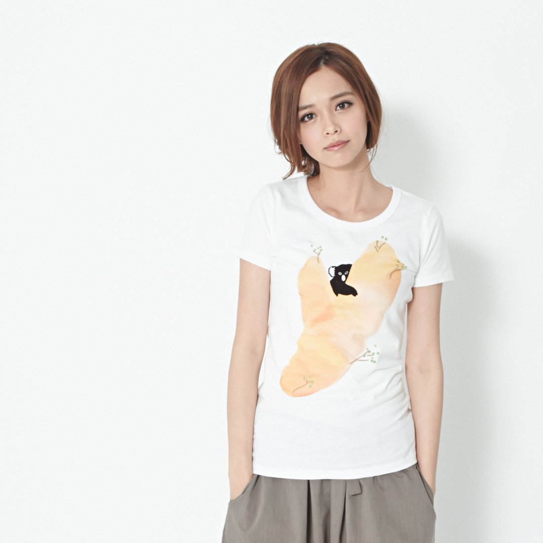 無尾熊 短袖 蜜桃棉 女T 純白