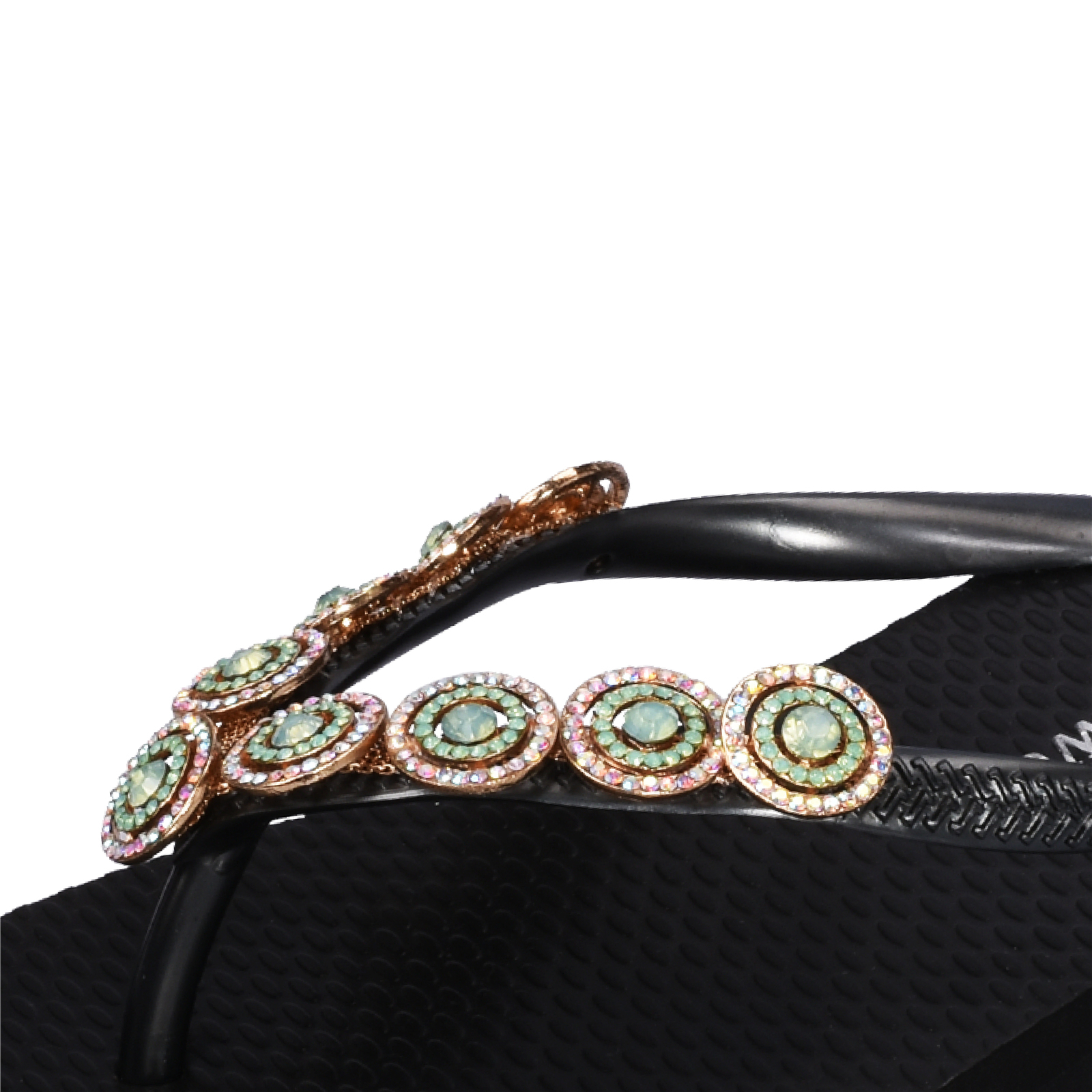 質感綴飾-圓周綠-綠白款  【爵士黑鞋底】小厚底3cm 手工客製<需先付款>