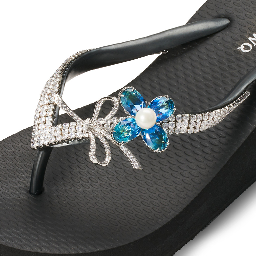 頂級首飾工藝-花束珍珠-藍彩【3cm小厚底】手工縫紉客製款<需先付款>