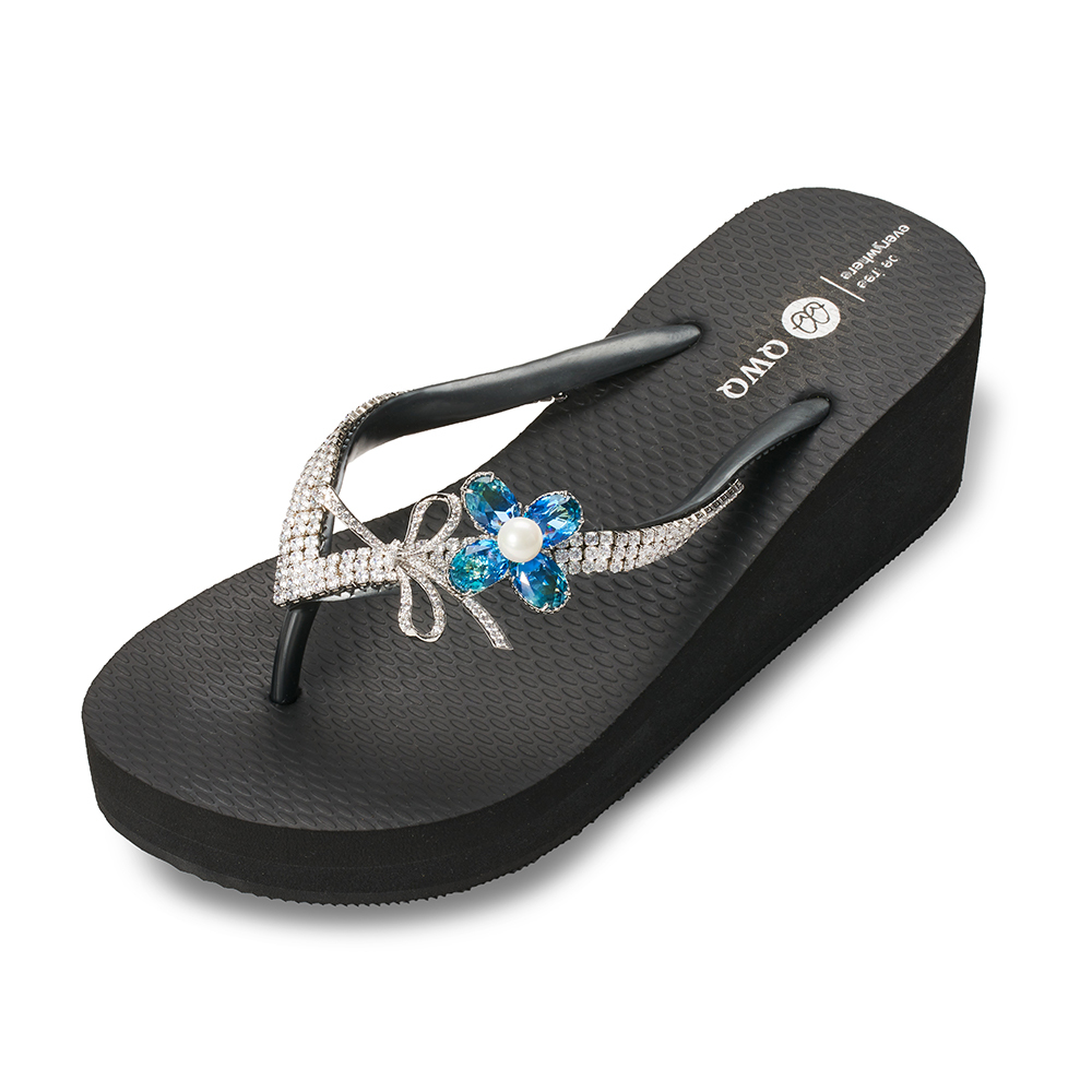 頂級首飾工藝-花束珍珠-藍彩【3cm小厚底】手工縫紉客製款<需先付款>