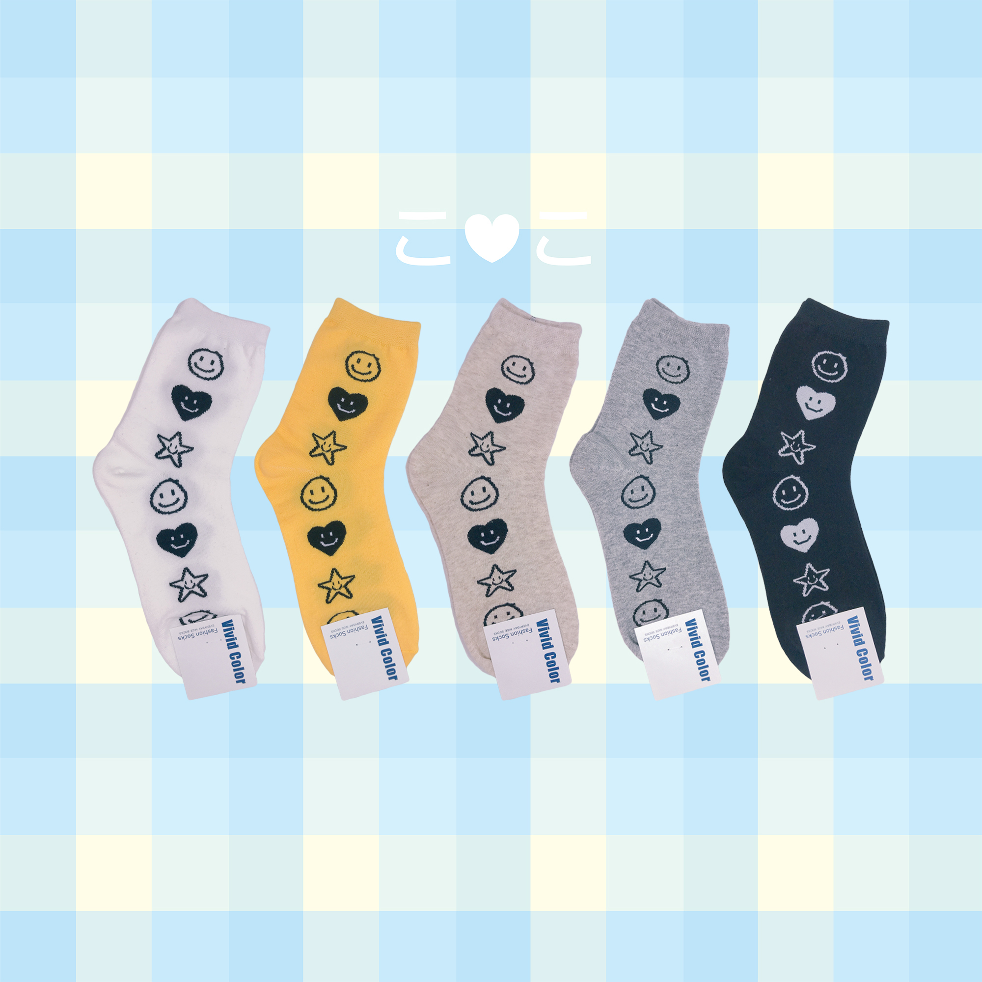 正韓笑臉幾何圖造型襪子