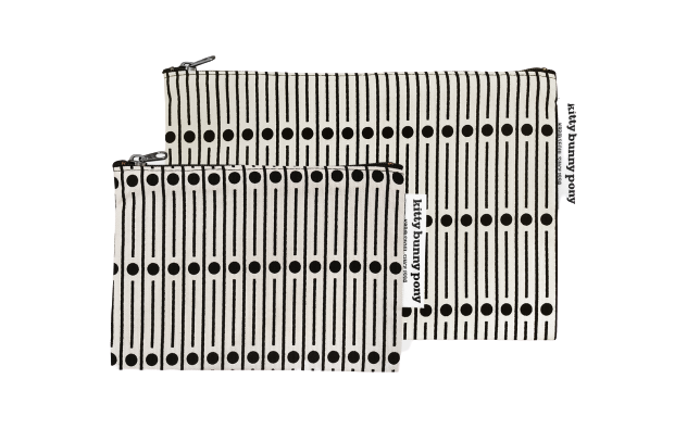 kbp Miller Black Pouch（黑幼條子圓點圖案）小布包一套（中、小型各一個）