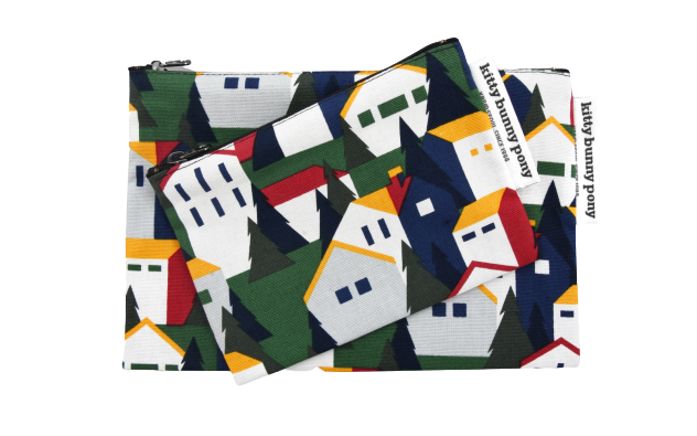 kbp Guten Morgen Pouch（清晨德國小鎮圖案）小布包一套（中、小型各一個）