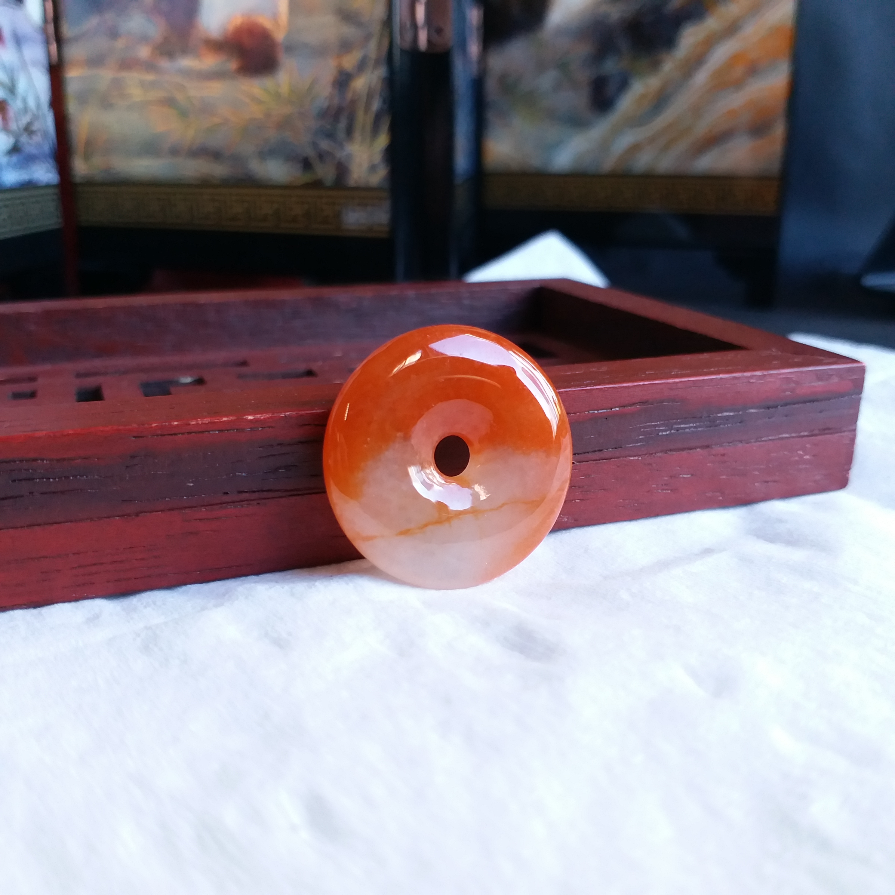 冰紅白平安扣 (23.3mm直徑), 天然翡翠A玉, 緬甸玉, Jade, Jadeite