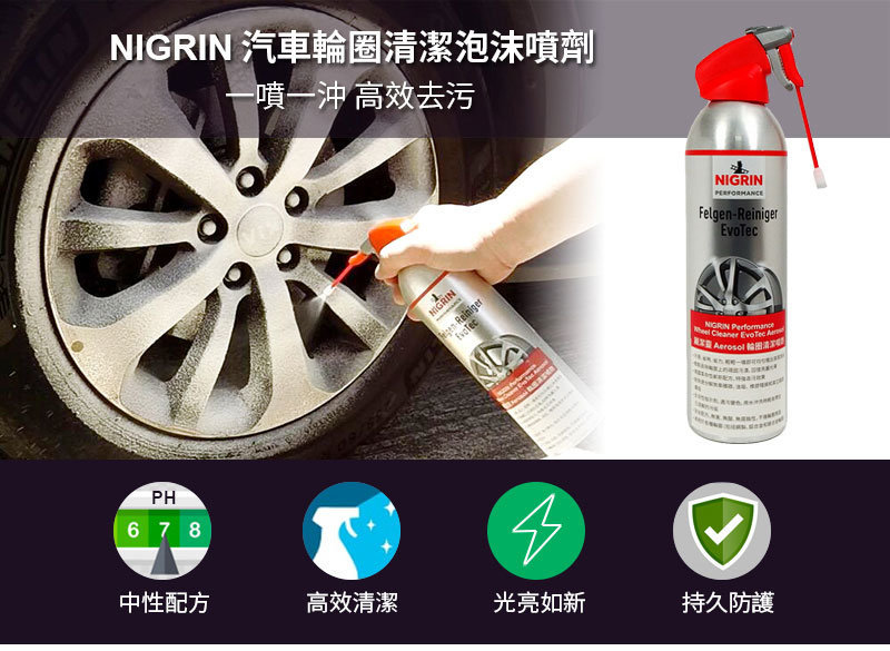 NIGRIN 輪圈除鐵粉清潔泡沫噴劑,500ml1