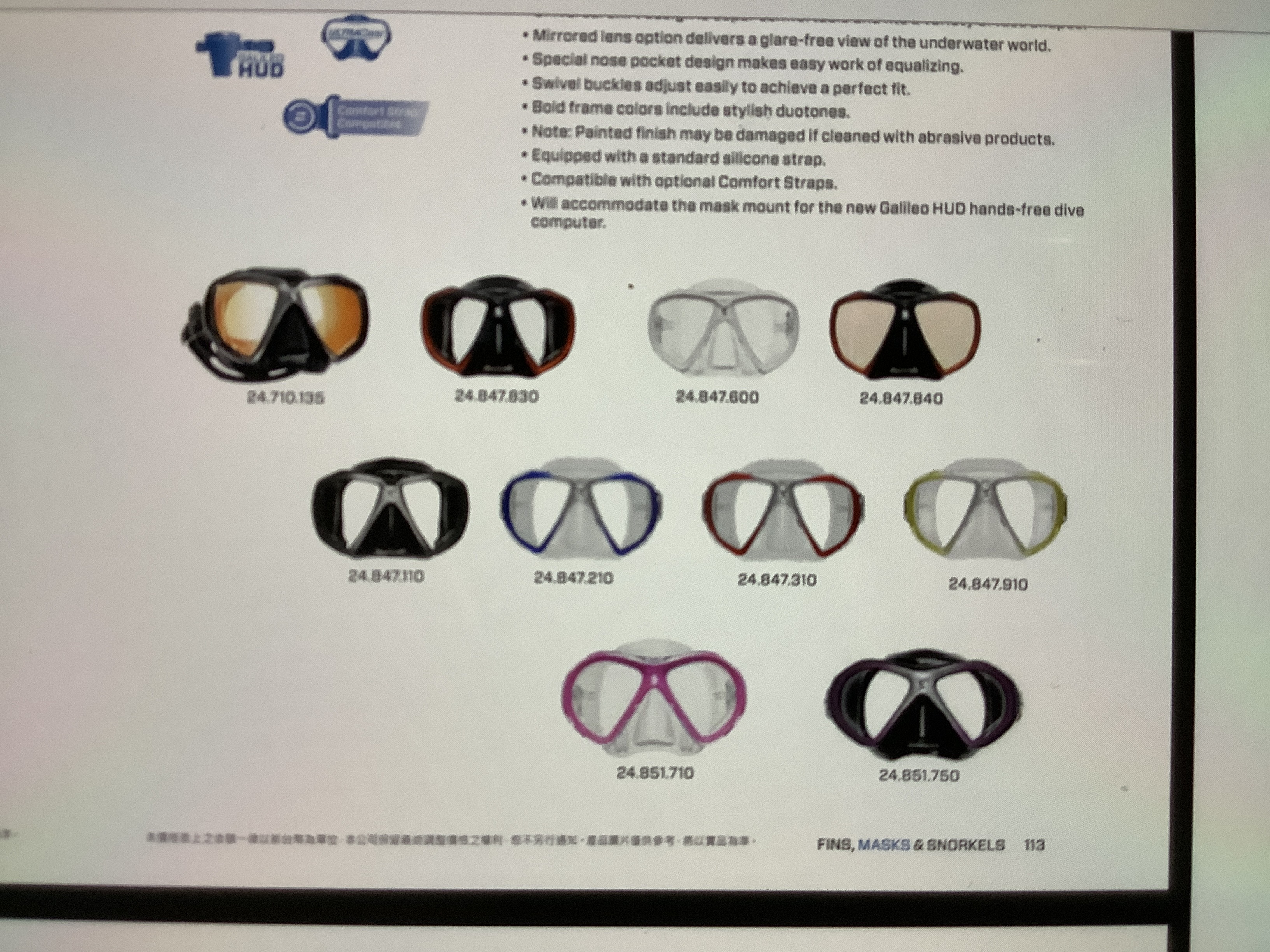 Spectra雙面鏡 $2100-  鍍膜 $2600- scubapro 悠潛潛水
