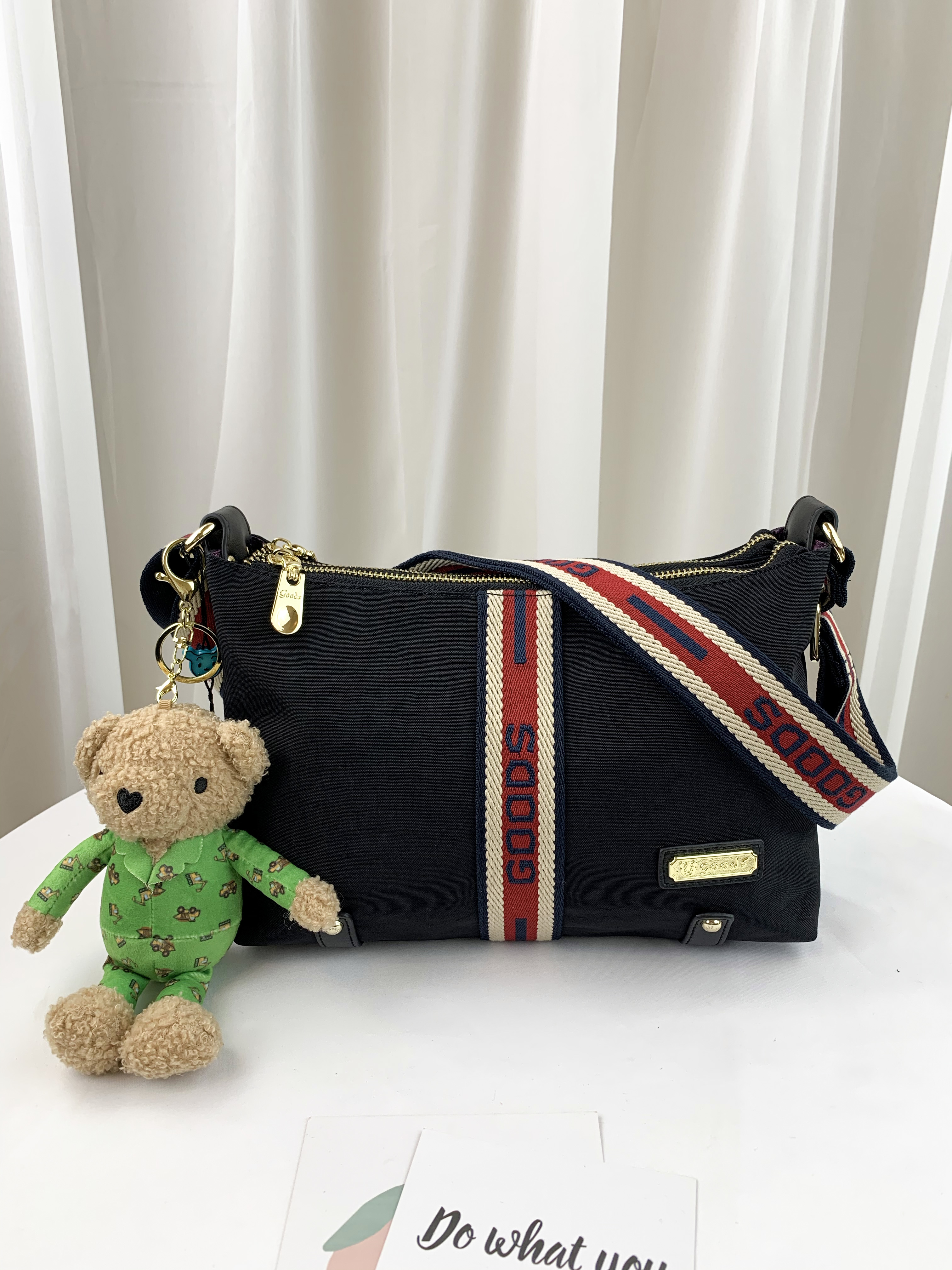 GOODS 織帶黑 水洗紋防潑水肩背包 / 側背包 #2034