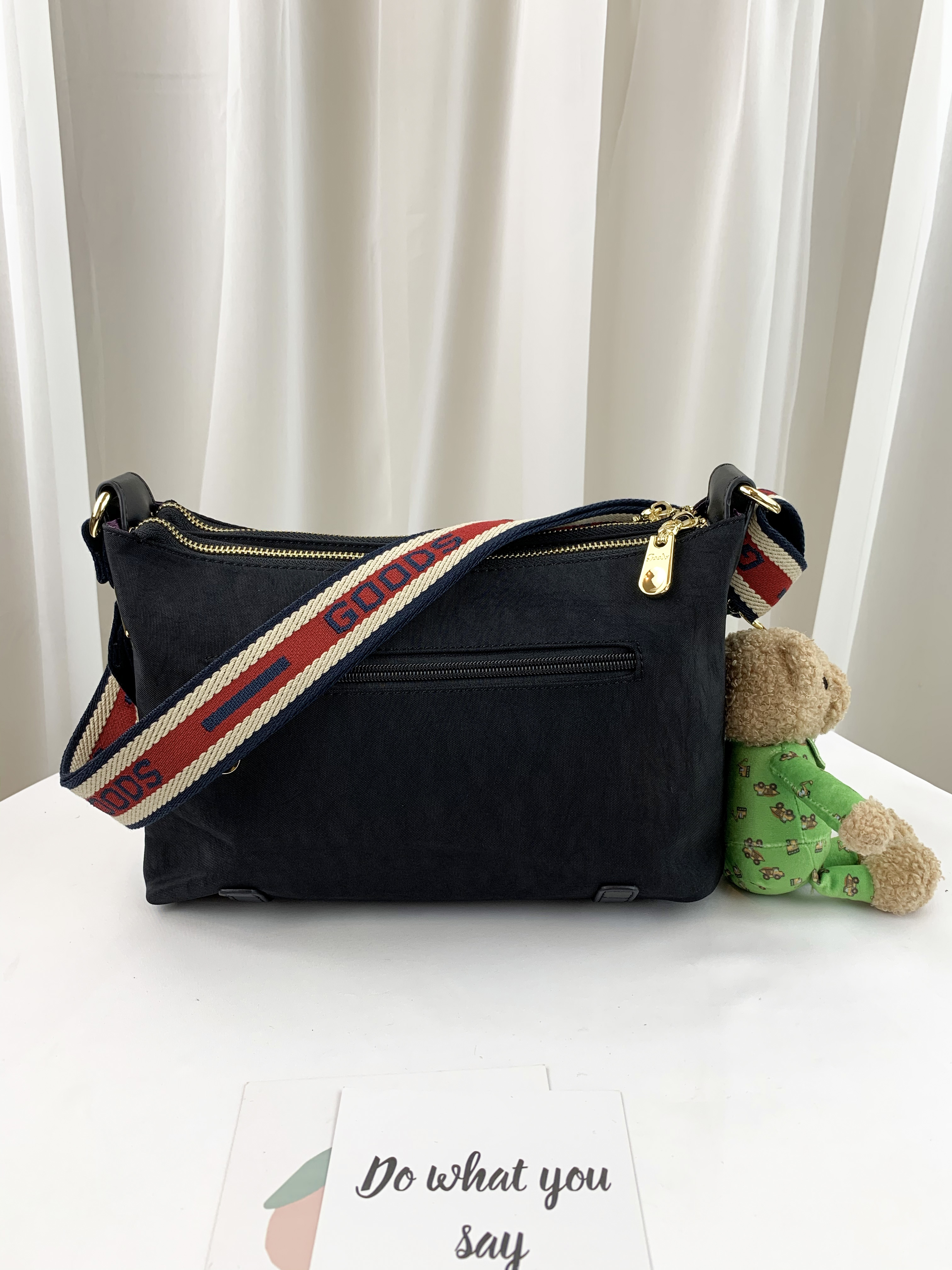 GOODS 織帶黑 水洗紋防潑水肩背包 / 側背包 #2034