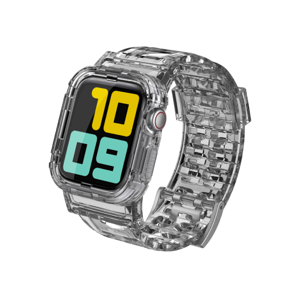 Apple Watch 冰川晶透 防摔透明運動錶帶 透灰色