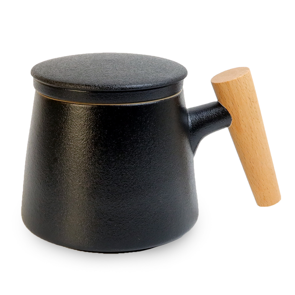 雅致茗茶泡茶磨砂木柄杯 400ML