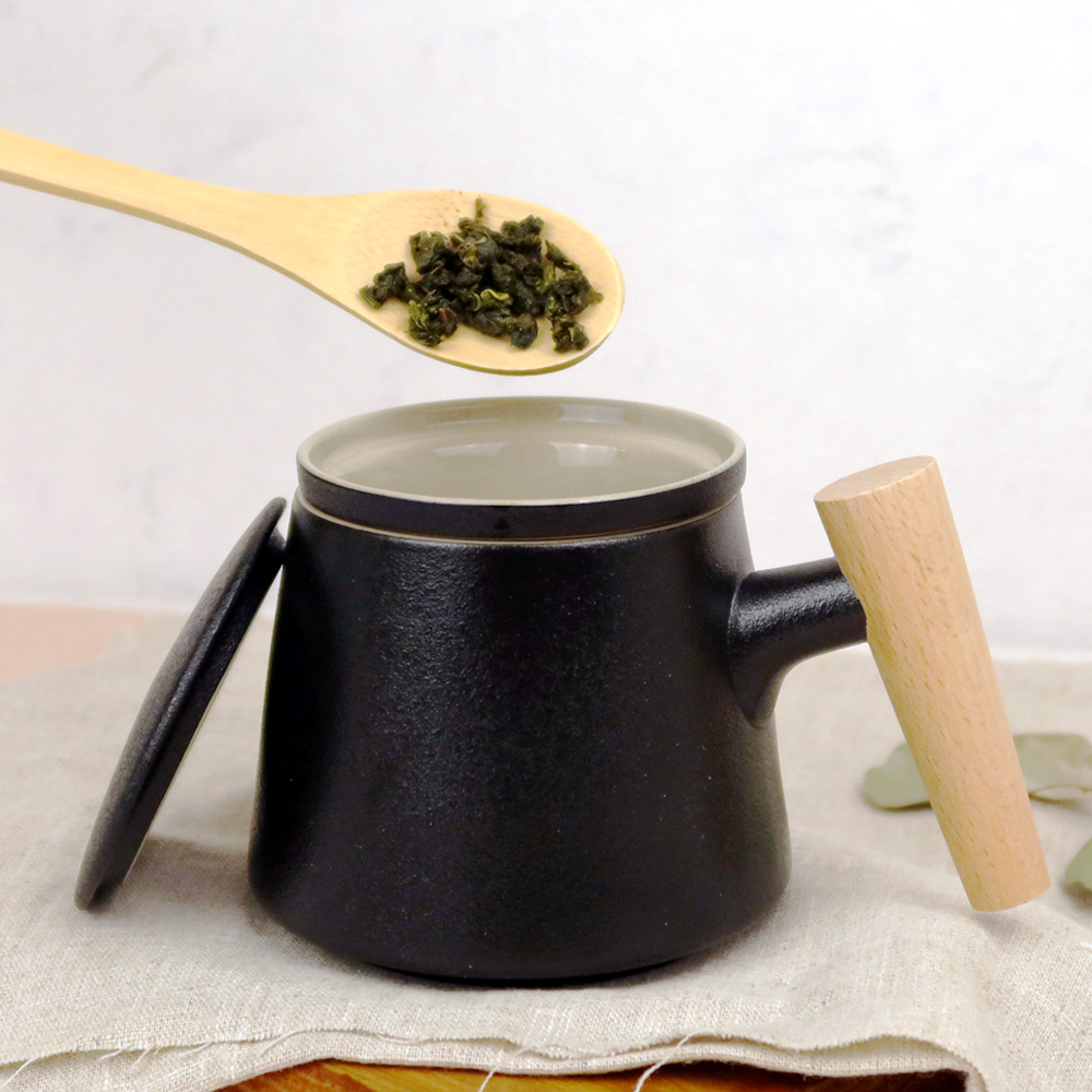 雅致茗茶泡茶磨砂木柄杯 400ML